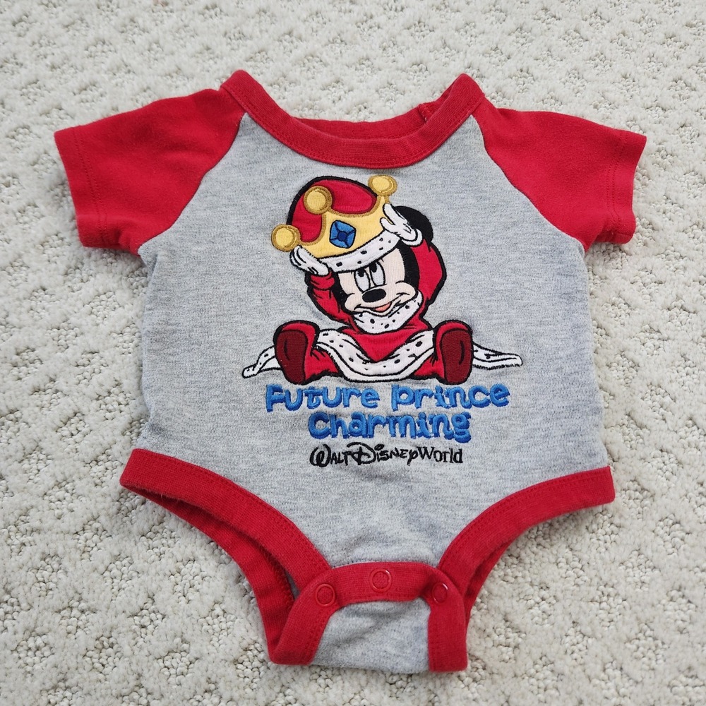 Disney Parks Mickey Mouse Future Prince Charming Bodysuit Red Gray size 3M